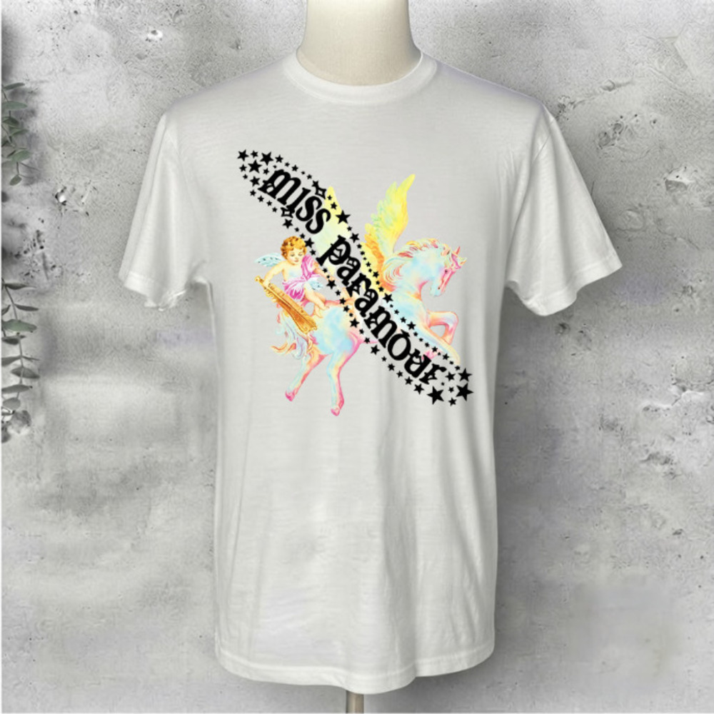 Miss Paramour Cupid Unicorn Band Merch Rock Star Vintage White T-Shirt